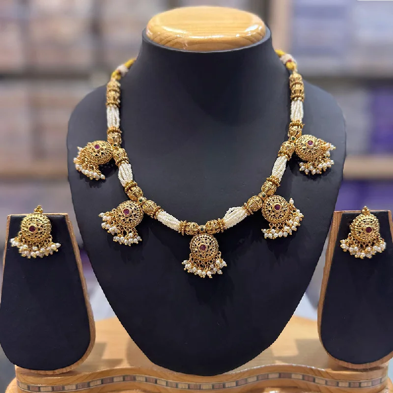 Handmade Necklaces for Women-JCM Gold Plated Pota Stone And Pearls Necklace Set