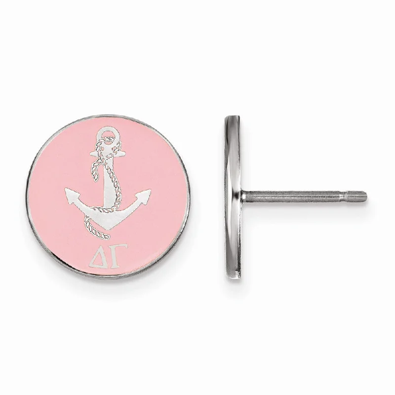 Customizable Earrings-Sterling Silver Delta Gamma Pink Enamel Anchor Post Earrings