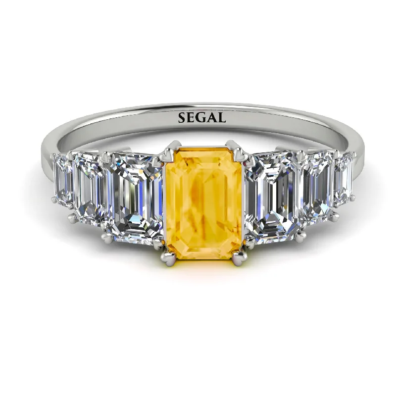 Antique Gold Rings-Emerald Cut Citrine Geometrical Ring - Briella No. 603