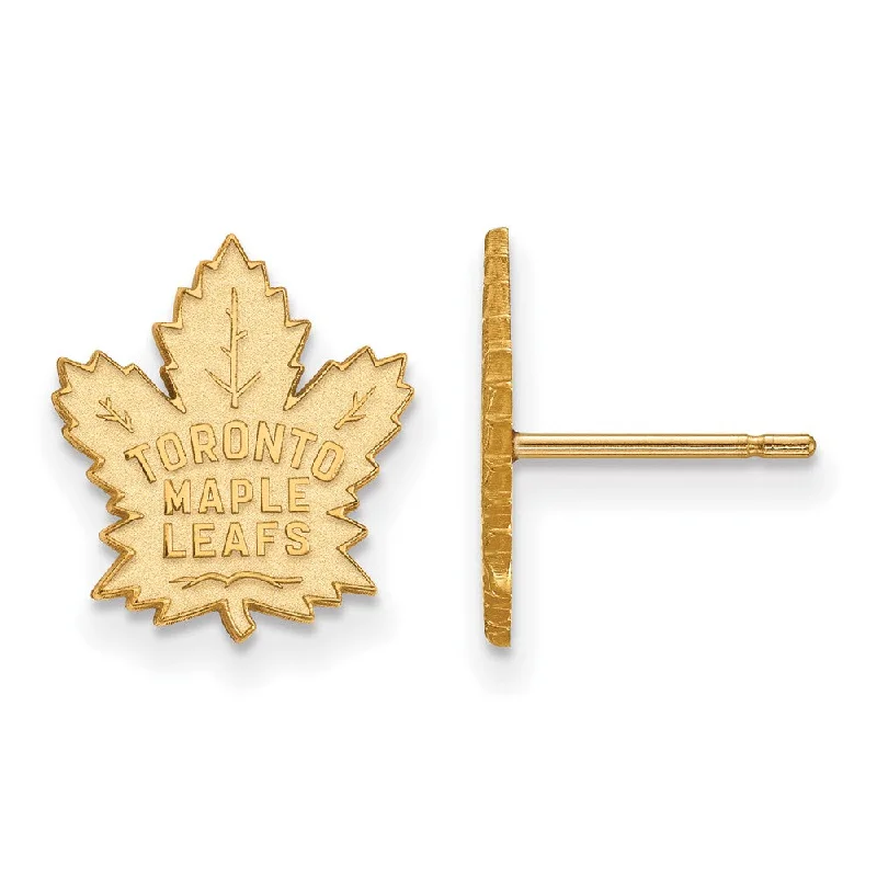 Sparkling Hoop Earrings-10k Yellow Gold NHL Toronto Maple Leafs Small Post Earrings