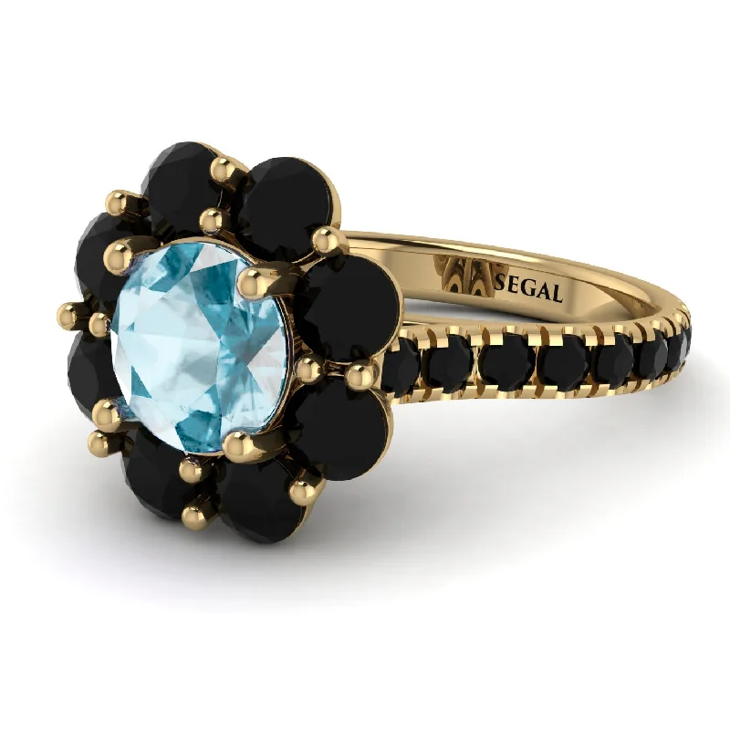 Custom Gold Rings-Glamorous Aquamarine Halo Engagement Ring - Amaya No. 407