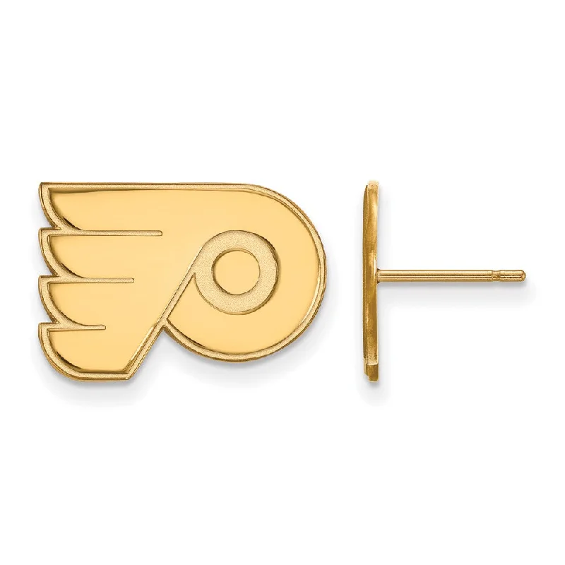 Unique Silver Earrings-14k Yellow Gold NHL Philadelphia Flyers Small Post Earrings