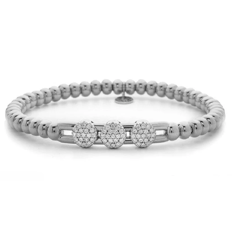 Handcrafted Tennis Bracelets for Women-Hulchi Belluni Bracelet with Three Pave Diamond Moveable Stations White Gold Stretch 20395-WW