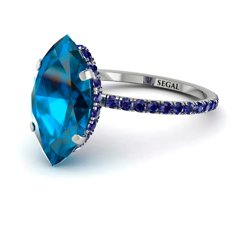 Custom Wedding Ring Sets-Hidden Halo Marquise Blue Topaz Engagement Ring - Journey No. 515