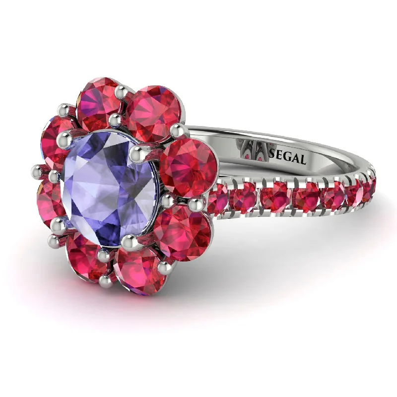 Customizable Wedding Bands-Glamorous Tanzanite Halo Engagement Ring - Amaya No. 212