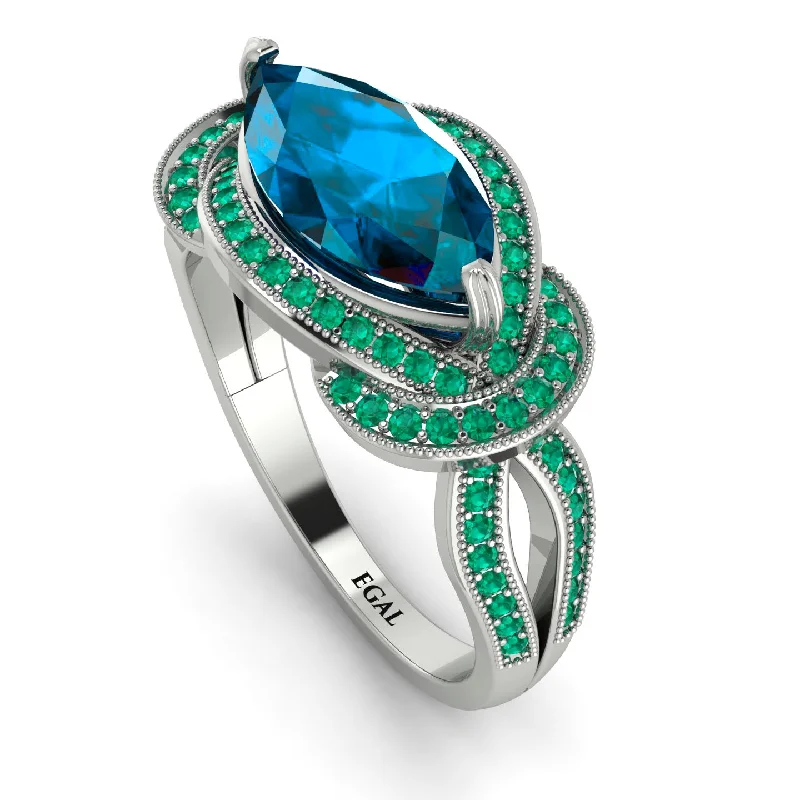 Statement Gemstone Rings-Milgrain Marquise Blue Topaz Engagement Ring - Marley No. 506