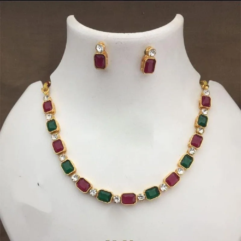 Fashionable Layered Necklaces-Palak Art Gold Plated Crystal Stone Necklace Set