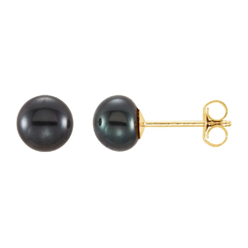 Pearl Drop Earrings-14K Yellow Gold Black Freshwater Cultured Pearl Stud Earrings