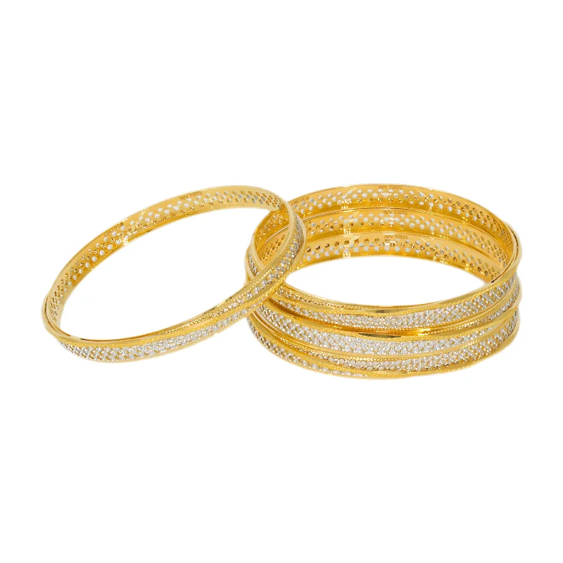 Beautiful Silver Wedding Bangles-22K Multitone Diamond Cut Gold Bangles, Set of 4