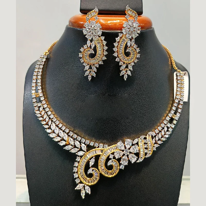 Adjustable Pendant Necklaces-Jain Jewellers  Gold Plated  AD Necklace Set