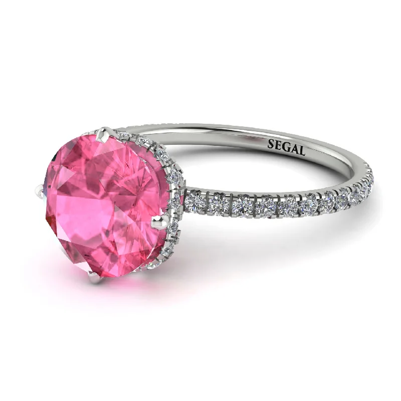 Bold Gemstone Rings-Double Hidden Halo Pink Moissanite Engagement Ring - Angelina No. 803