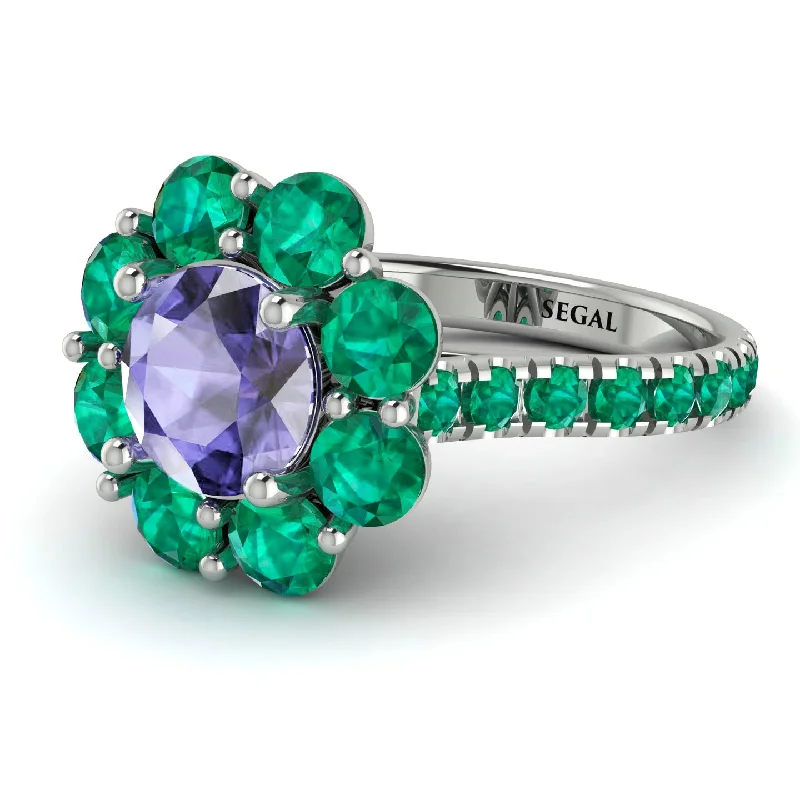 Simple Gemstone Rings-Glamorous Tanzanite Halo Engagement Ring - Amaya No. 206