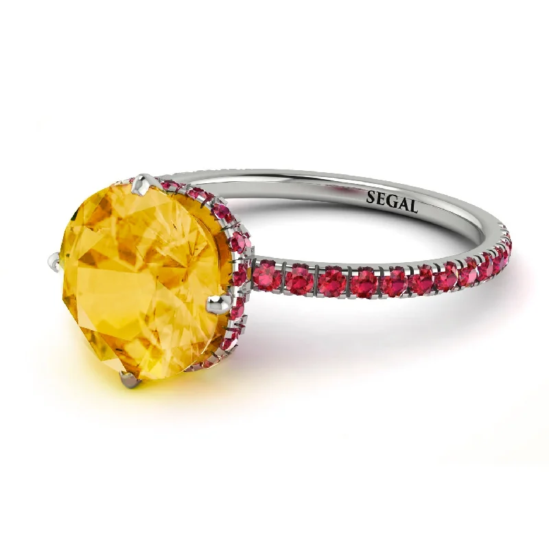 Adjustable Wedding Bands-Double Hidden Halo Citrine Engagement Ring - Angelina No. 612