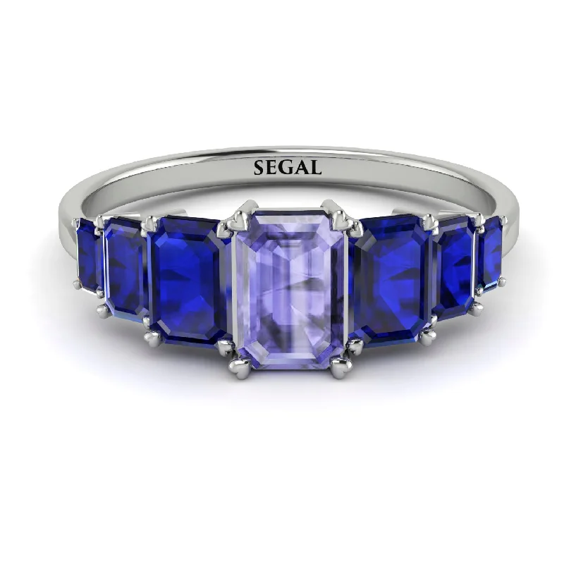 Gold and Silver Rings-Emerald Cut Tanzanite Geometrical Ring - Briella No. 215