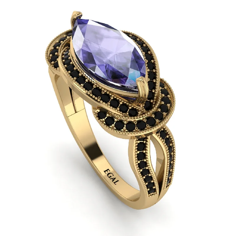 Handcrafted Engagement Rings-Milgrain Marquise Tanzanite Engagement Ring - Marley No. 207