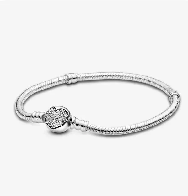 High-End Gemstone Bracelets-Pandora Moments Sparkling Heart Clasp Snake Chain Bracelet