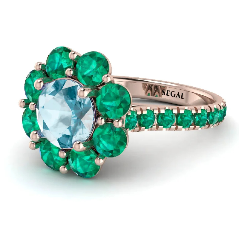 Statement Gemstone Rings-Glamorous Aquamarine Halo Engagement Ring - Amaya No. 405