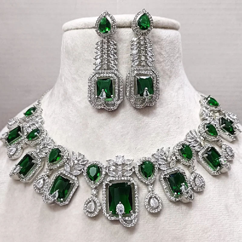 Wedding Gold Necklaces-Exotica Collection American Diamond Green Necklace Set