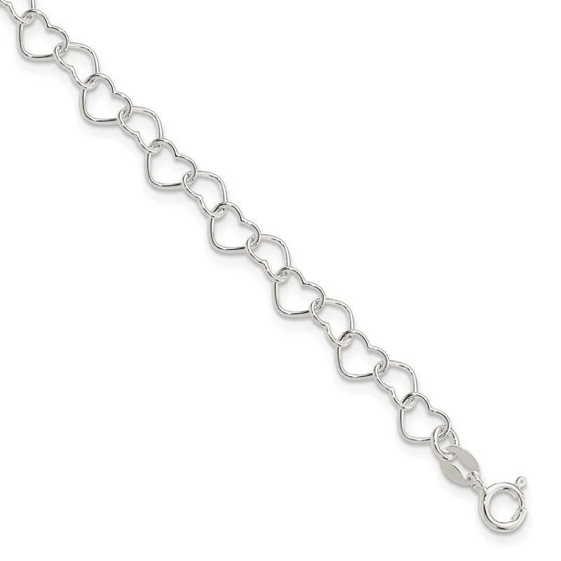 Bold Silver Bracelets-Sterling Silver 7inch Polished Fancy Heart Link Bracelet