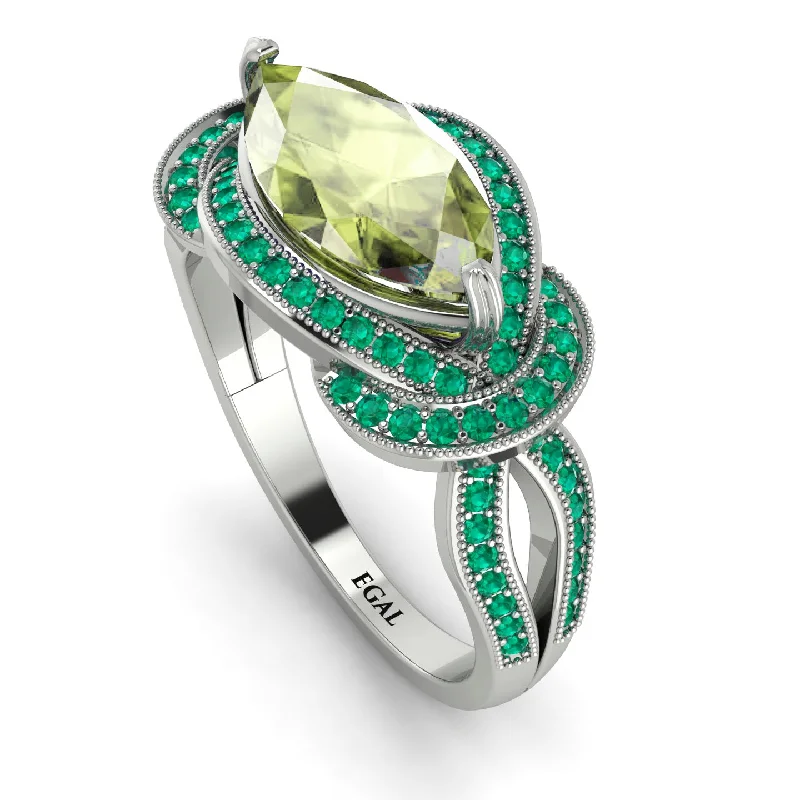 Designer Diamond Wedding Rings-Milgrain Marquise Peridot Engagement Ring - Marley No. 706