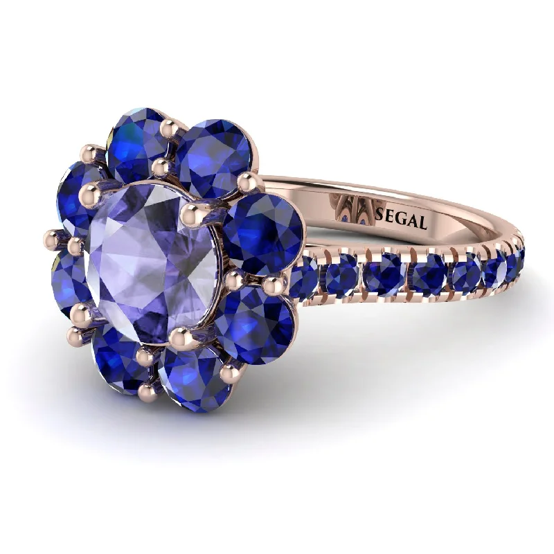 Gemstone Engagement Rings-Glamorous Tanzanite Halo Engagement Ring - Amaya No. 214