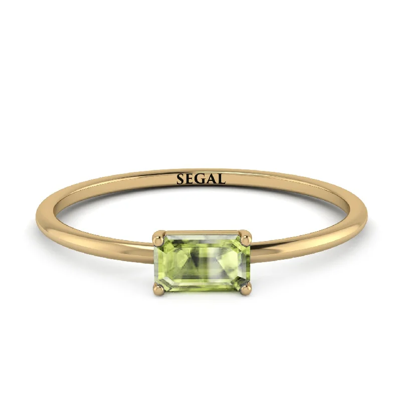 Custom Silver Rings-Minimalist Emerald Cut Peridot Ring - Isla No. 701