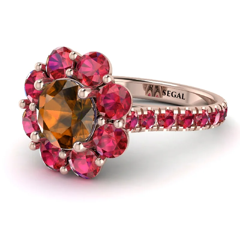 Dainty Gemstone Rings-Glamorous Brown Diamond Halo Engagement Ring - Amaya No. 1111