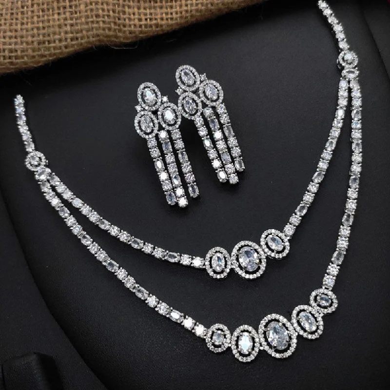 Customizable Chain Necklaces-Aamrapali Silver Plated AD Necklace Set