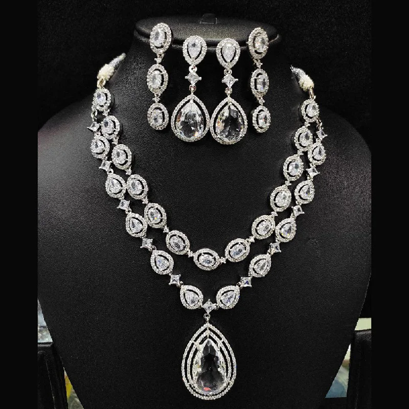 Pearl Necklace for Brides-Aamrapali Silver Plated AD Necklace Set