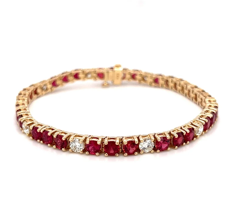 Personalized Silver Bracelets-14k Yellow Gold Ruby & Diamond Straight Line Bracelet