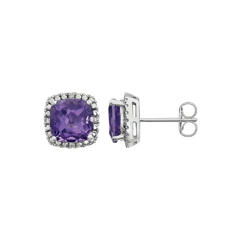 Elegant Gemstone Earrings-Amethyst & Diamond 10mm Earrings in 14k White Gold