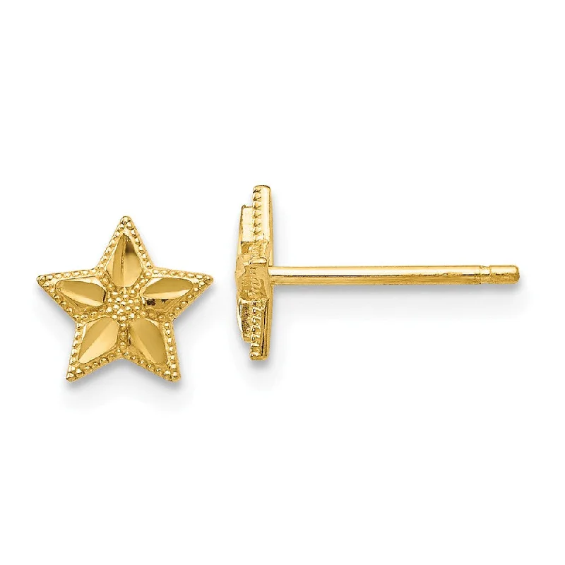 Elegant Drop Earrings-Kids 6mm Diamond Cut Star Post Earrings in 14k Yellow Gold