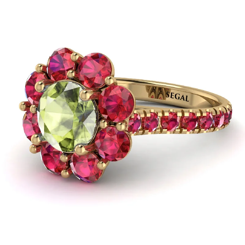 Wedding Ring Sets for Brides-Glamorous Peridot Halo Engagement Ring - Amaya No. 710