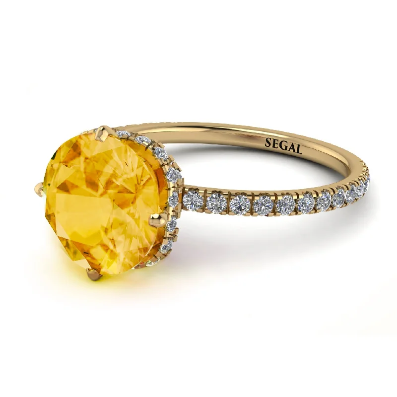 Modern Gemstone Rings-Double Hidden Halo Citrine Engagement Ring - Angelina No. 601