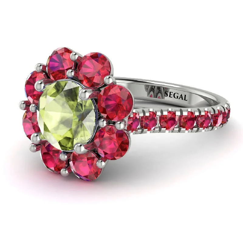 Large Wedding Rings-Glamorous Peridot Halo Engagement Ring - Amaya No. 712