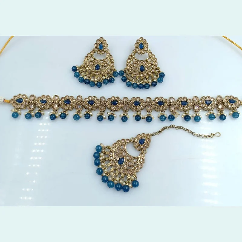 Trendy Heart Necklaces-Rani Sati Jewels Gold Plated Reverse AD Choker Necklace Set