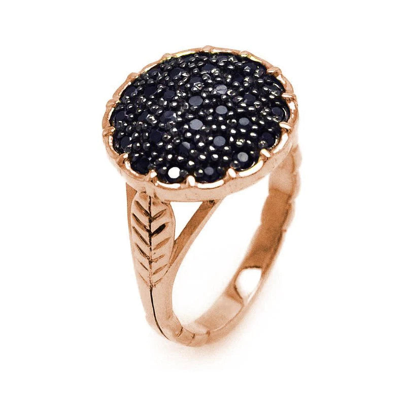 Bold Statement Wedding Rings-Silver 925 Rose Gold Plated Black CZ Circle Ring