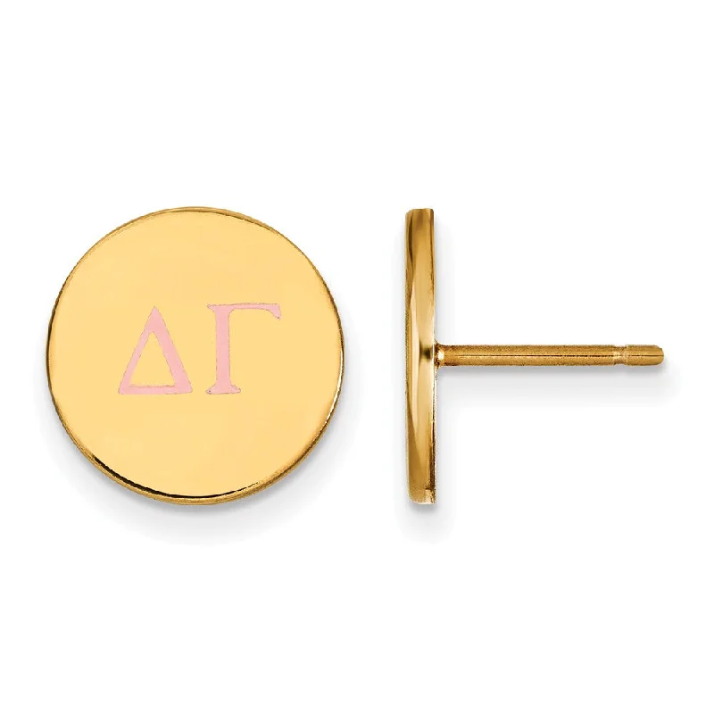 Elegant Stud Earrings-14K Plated Silver Delta Gamma Enamel Greek Letters Post Earrings