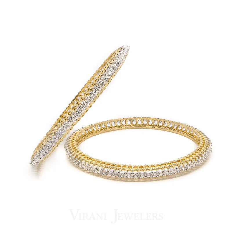 Custom Wedding Bangles-6CT Round Brilliant Diamond Bangles in 18K Yellow Gold, Set of 2