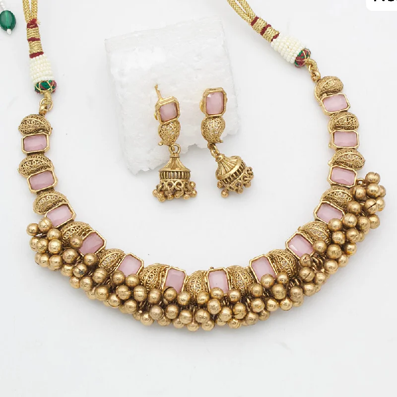 Colorful Pearl Necklaces-JCM Gold Plated Crystal Stone And Beads Necklace Set