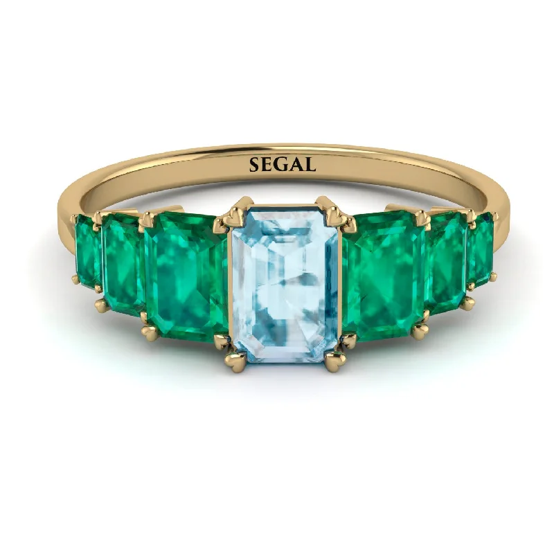 Dainty Silver Rings-Emerald Cut Aquamarine Geometrical Ring - Briella No. 404