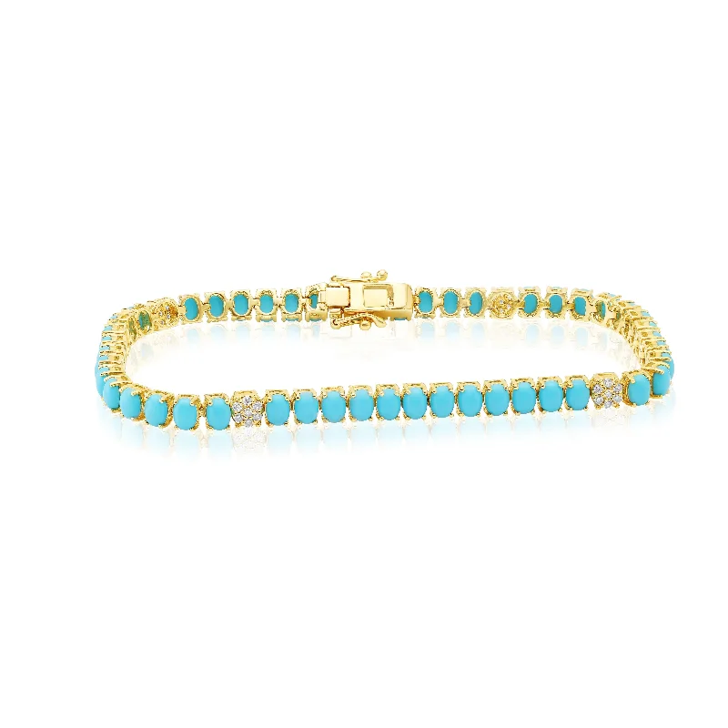 Fashionable Gold Bangle Bracelets-Yellow Gold Turquoise and Diamond Bracelet