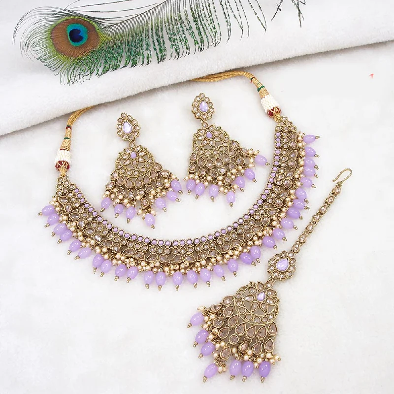 Adjustable Necklaces-Mangalmani Jewels Gold Plated Crystal Stone Pearl And Beads Necklace Set