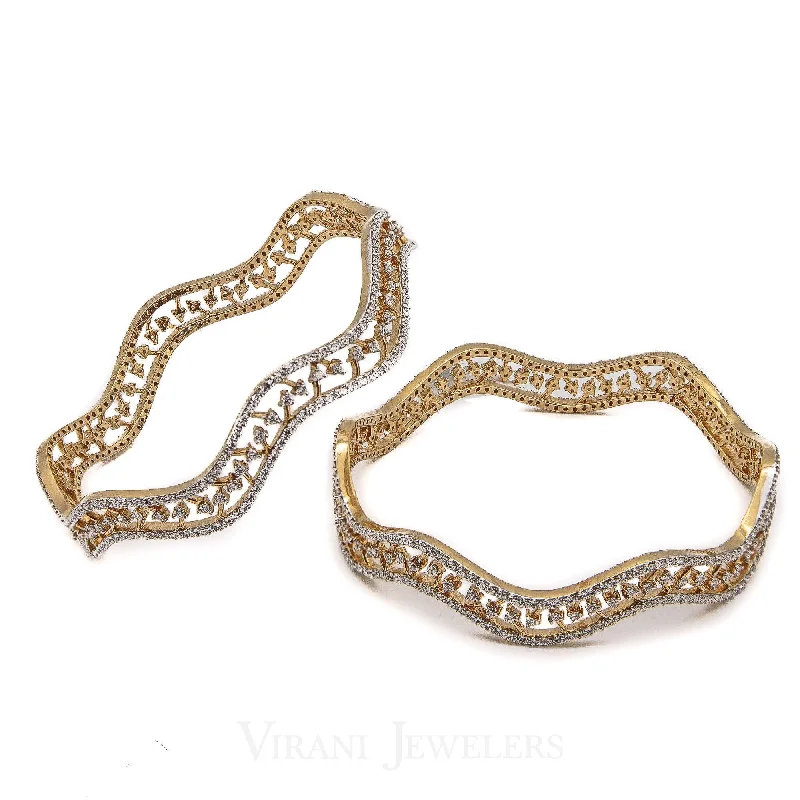 Luxury Diamond Bangle Bracelets-6.3CT Soft Wave Diamond Bangles in 18K Yellow Gold, Set of 2