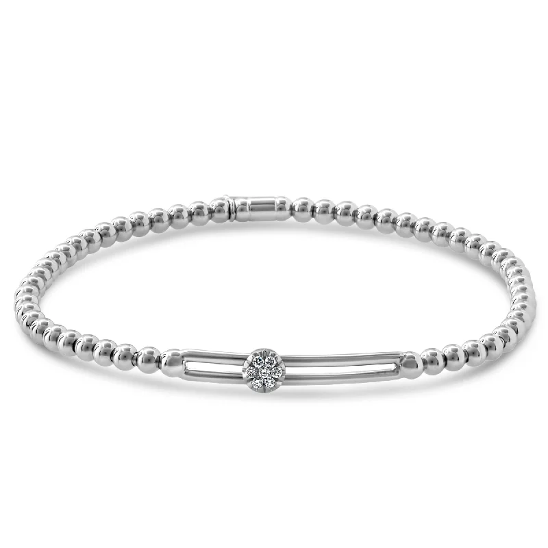 Simple Tennis Bracelets-Hulchi Belluni Stretch Bracelet with Single Pave Diamond Moveable Station