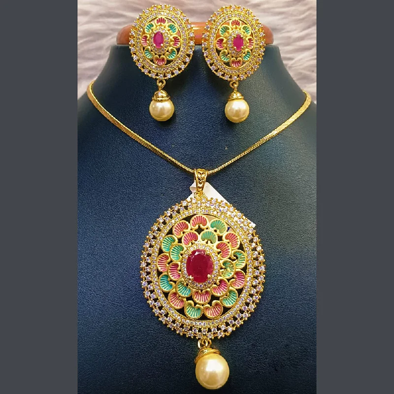 Vintage Style Necklaces-Jain Jewellers Gold Plated AD Stone Necklace Set