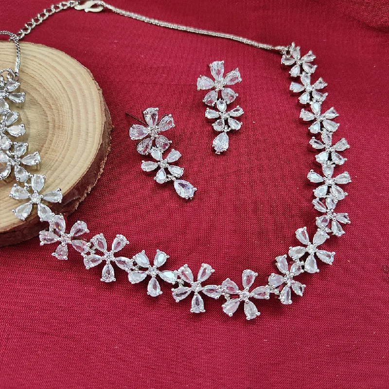 Unique Diamond Necklaces-Aamrapali Silver Plated AD Necklace Set