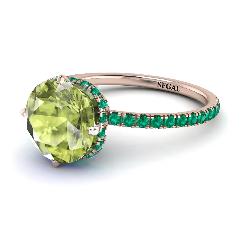 Designer Wedding Bands-Double Hidden Halo Peridot Engagement Ring - Angelina No. 705