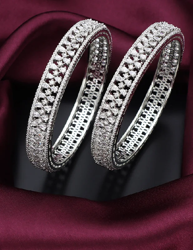 Stylish Bangles for Weddings-Designer Zircon Rhodhium Plated Bangles ZBGL11131