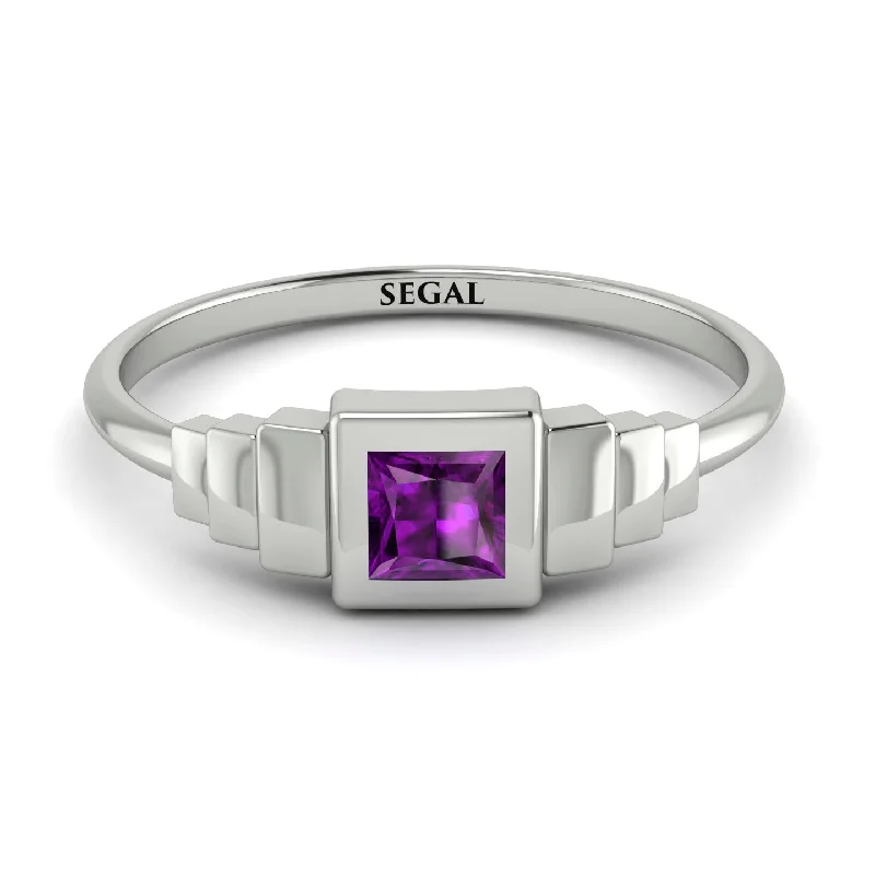 Engagement Rings with Colored Stones-Geometric Princess Cut Amethyst Ring - Everleigh No. 303